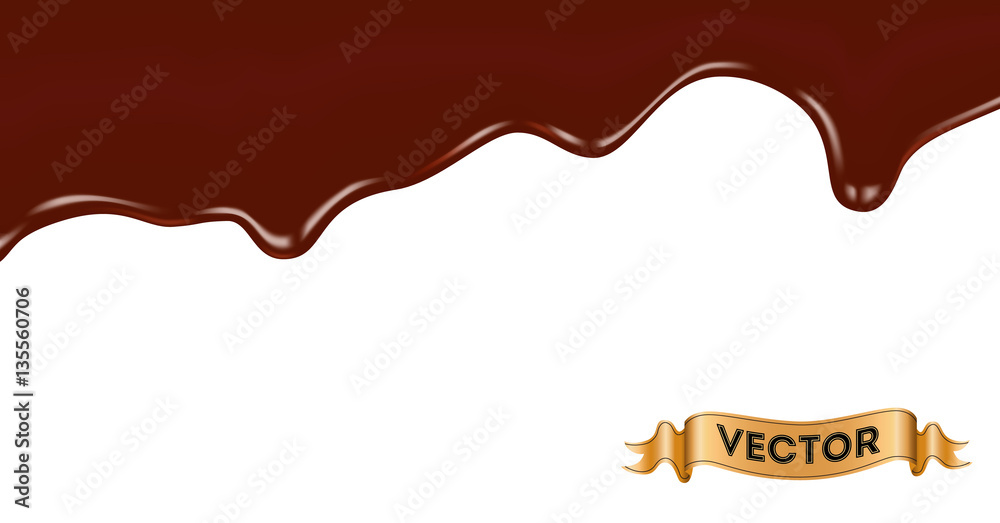Melted chocolate dripping on white background