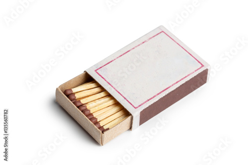 Matches isolated on white background. Closeup shot.