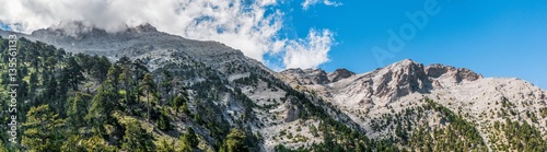 Panorama of mountain Olympus high peaks at summer in Greece as seen from refuge A