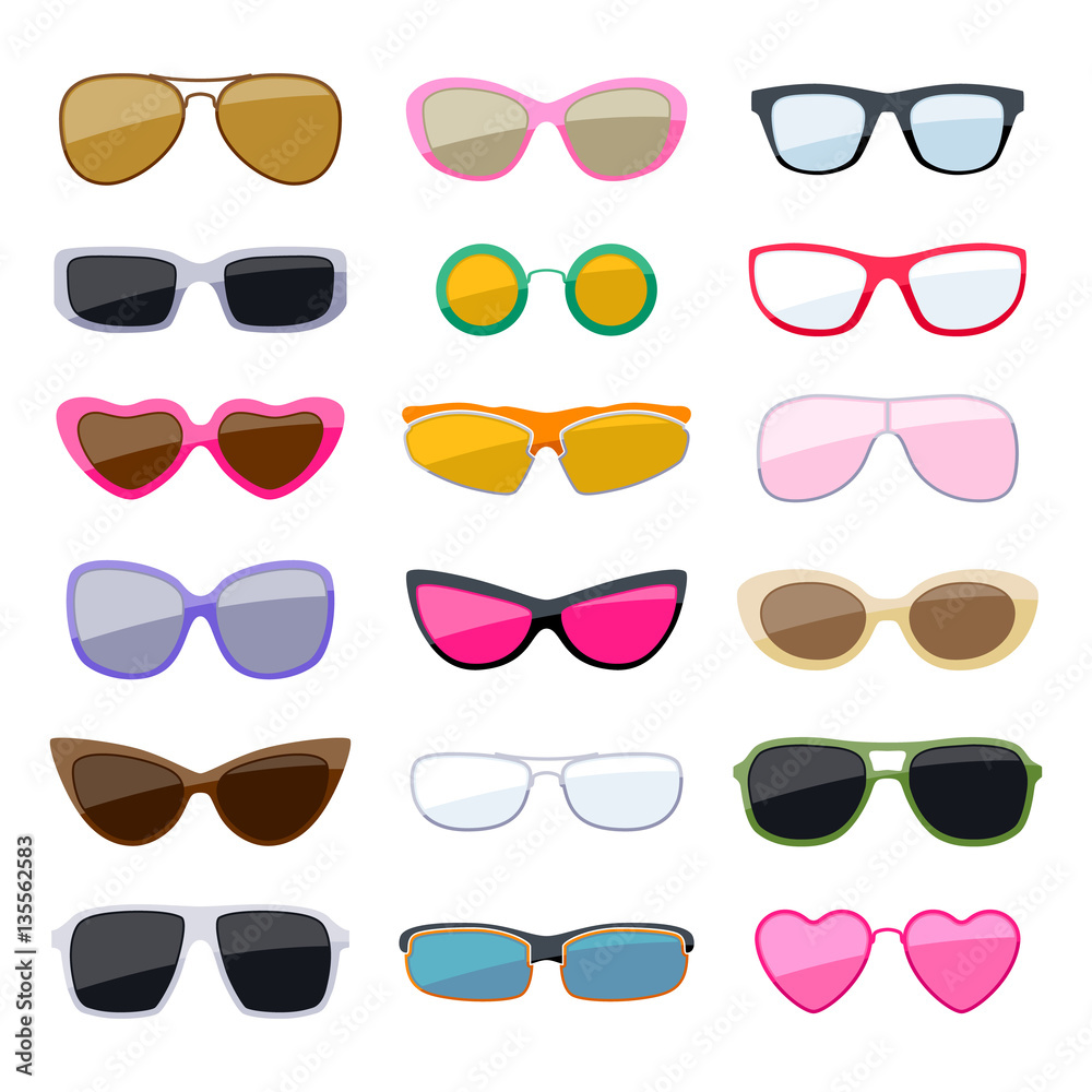 Set of colorful sunglasses icons. Set of colorful sunglasses icons.
