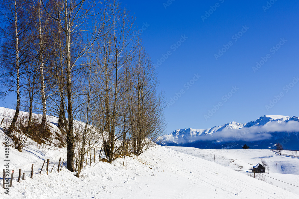 mountain road in winter landscape in Carpathians mountain road in winter landscape in Carpathians