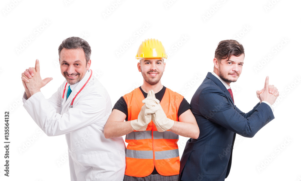 Three men with different professions Three men with different professions