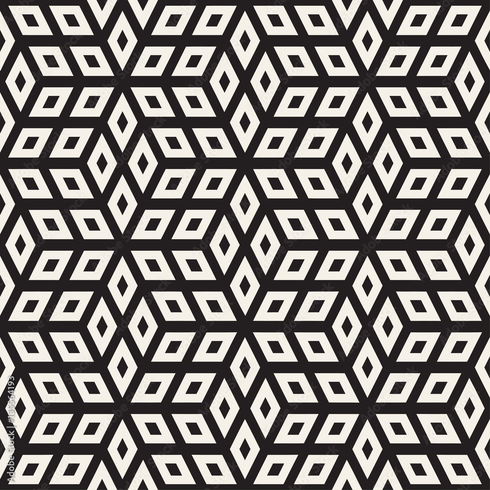 Cubic Grid Tiling Endless Stylish Texture. Vector Seamless Black and White Pattern Cubic Grid Tiling Endless Stylish Texture. Vector Seamless Black and White Pattern