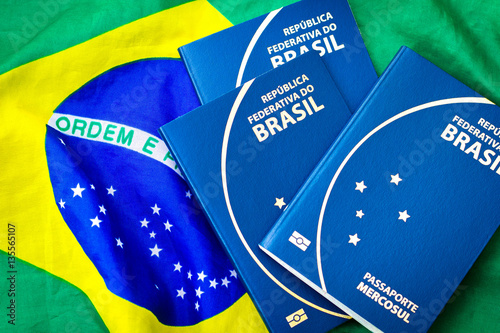 Brazilian Passport on Brazilian flag background