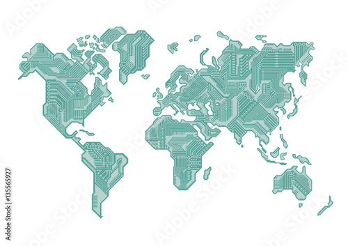 World Map Circuit Board Design