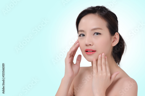 Portrait of Beautiful Asian women on pastel background