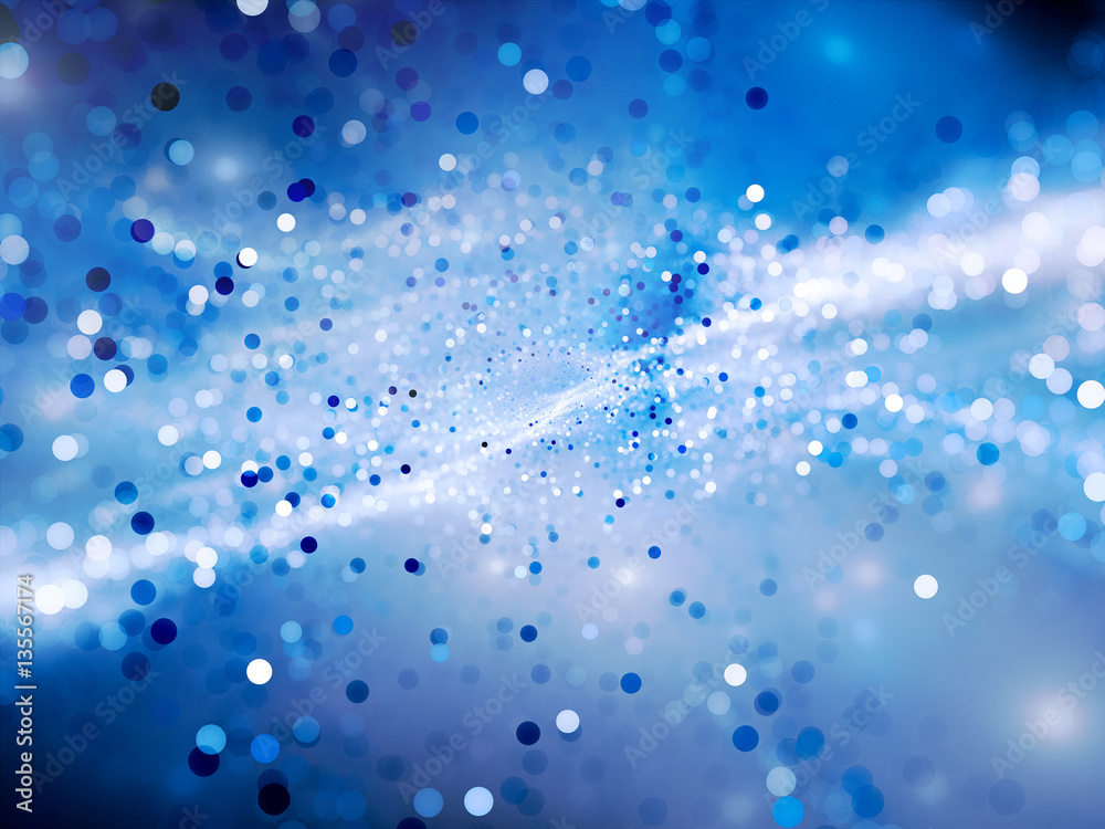 Blue glowing space with particles in bokeh