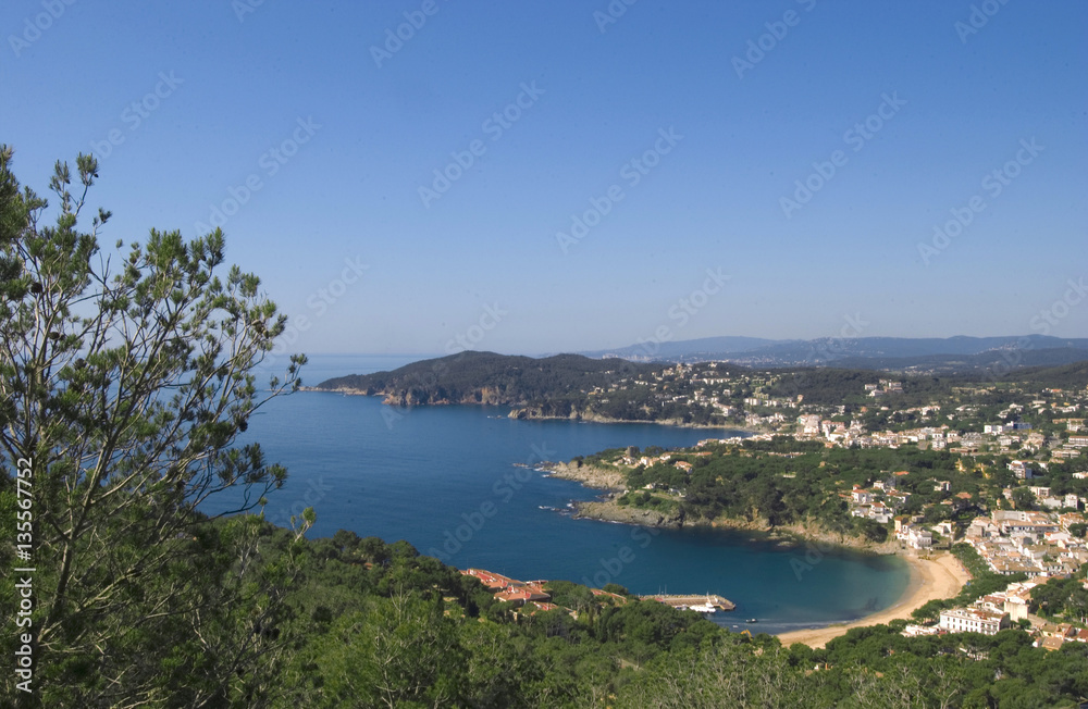 Costa Brava vista aerea de los pueblos de Llafranc y Calella de Palafrugell en Girona Cataluña España