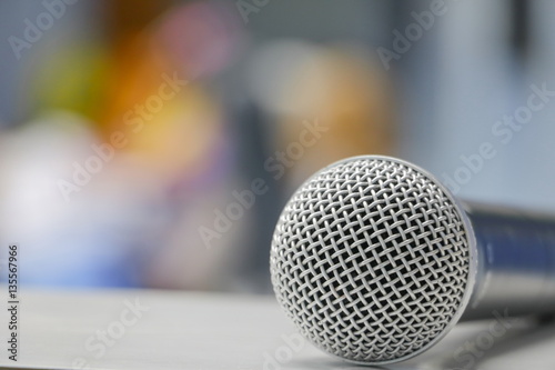 microphone Close up  in conference room Select focus with shallow depth of field © pramot48