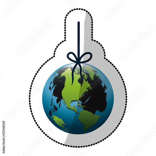 colorful silhouette sticker with world hanging on rope and stain petroleum vector illustration