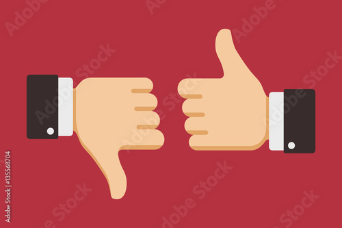 Thumbs up and down, like dislike icons for social network