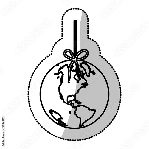 monochrome silhouette sticker with world hanging on rope and stain petroleum vector illustration