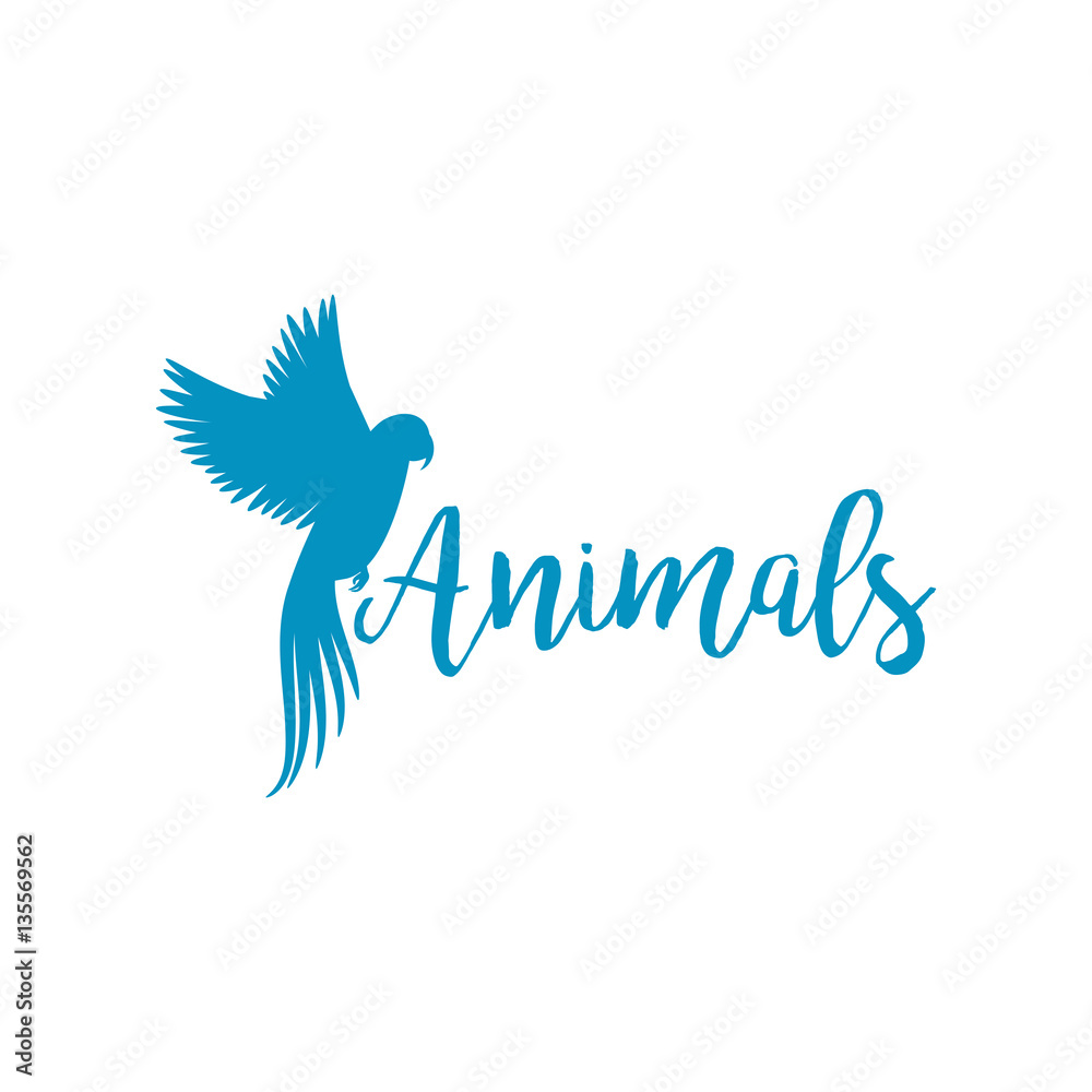 Naklejka premium Animals logo template with flying bird silhouette, isolated vector illustration