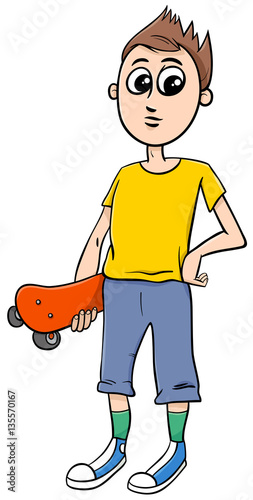 teen boy with skateboard cartoon