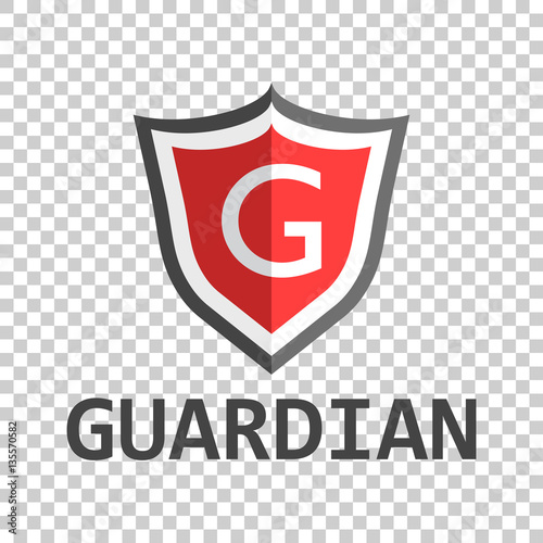 Free Download Red shield logo. Vector illustration in flat style with word guardian. - GFXLoad