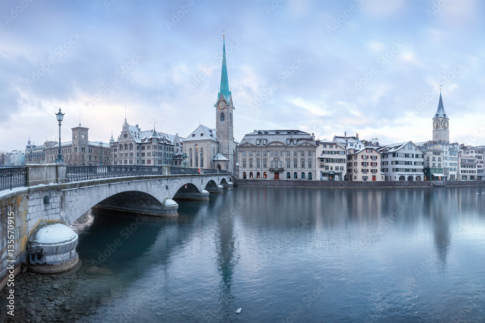 Winter landscape of Zurich with lake, Switzerland
