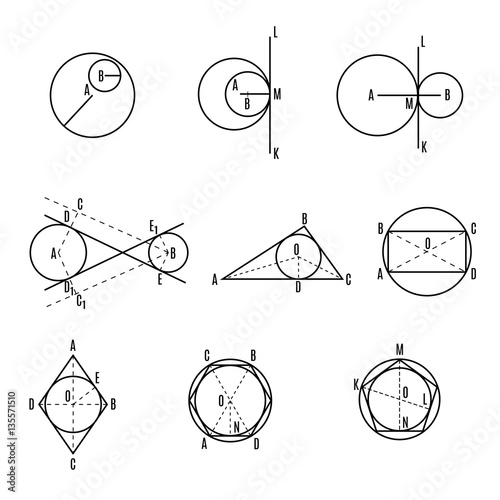 Mathematical vector with geometrical figures and plots