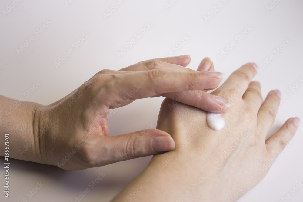 Womans hands self massage Womans hands self massage