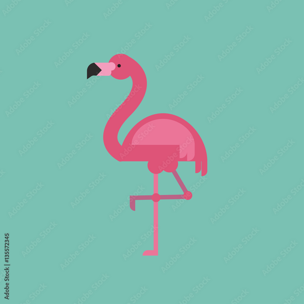 Fototapeta Pink flamingo in flat style.