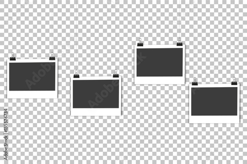 4 blank photo frames hanging on line, on the background isolate. Stylish vector illustration