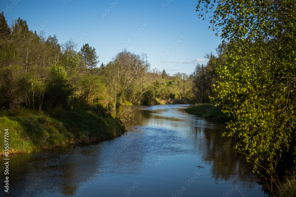A beautiful norther Europe landscape with a river in late spring