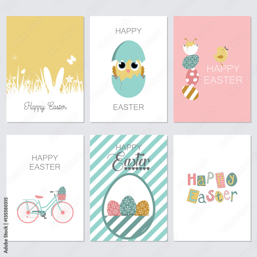 Fototapeta premium Vector set of Easter cards collection with colorful eggs