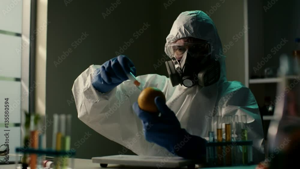 Producing GMO citrus sample. DNA modified fruits and vegetables