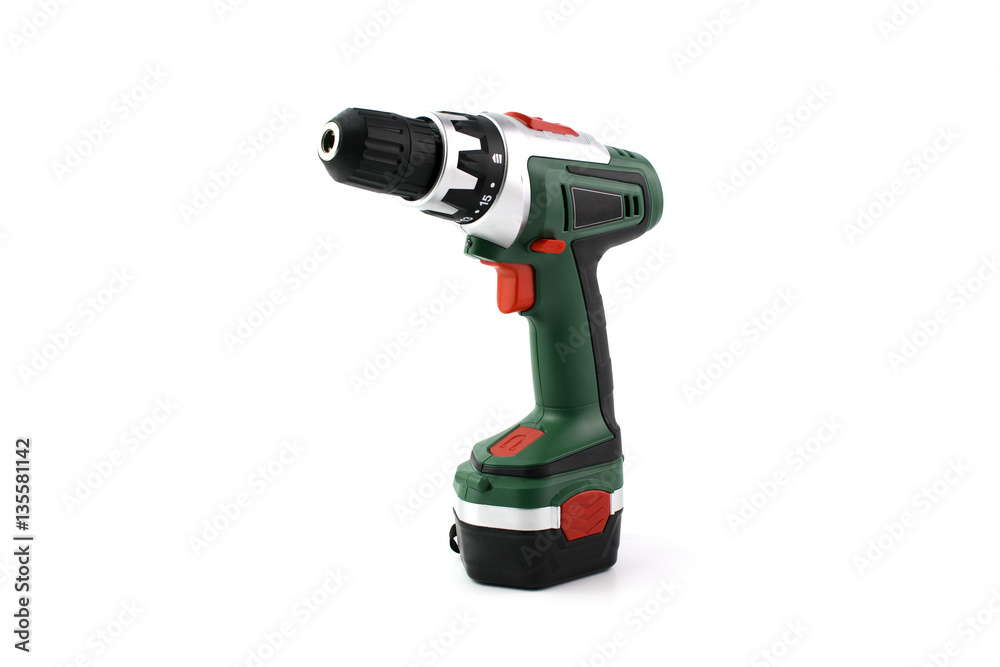 Cordless drill with isolated on white.