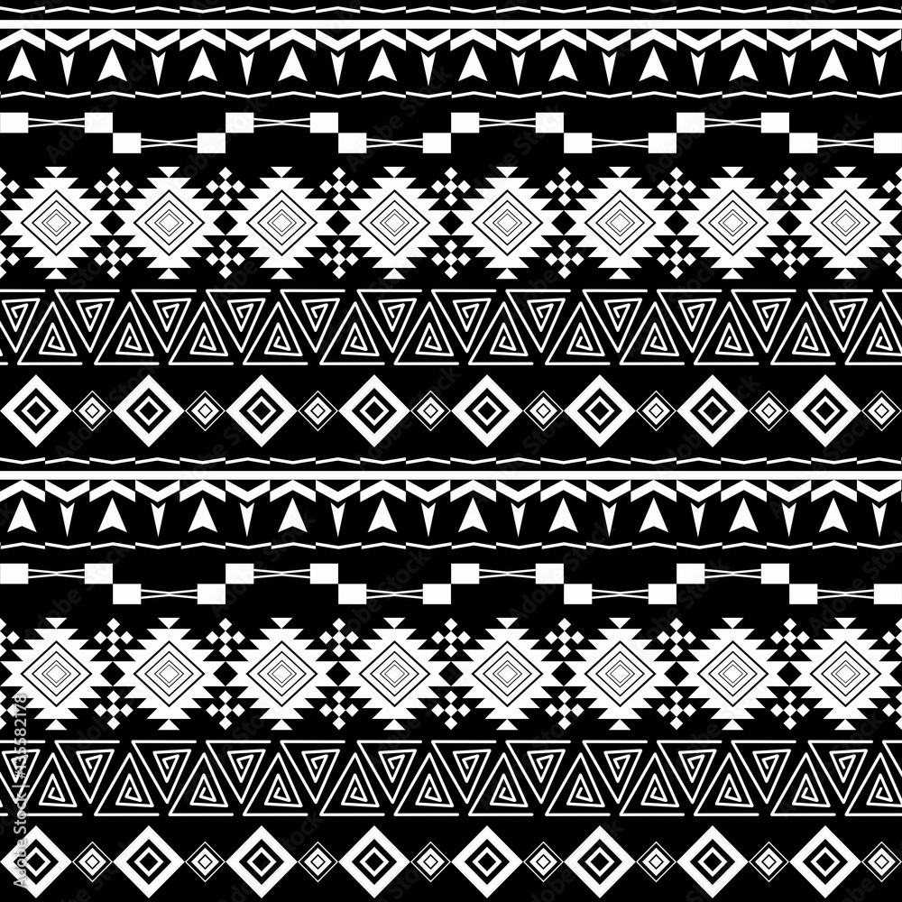 Aztec white pattern on a black background.Horizontal stripes Aztec white pattern on a black background.Horizontal stripes