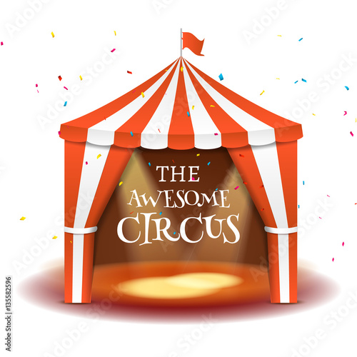 Circus tent poster. Circus retro invitation event. Fun carnival vector illustration. Amusement performance