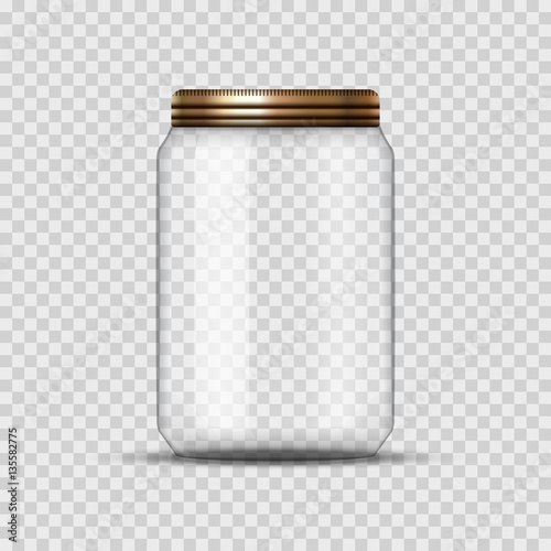 Glass Jar for canning and conservation. Vector empty jar design template with cover or lid on transparent