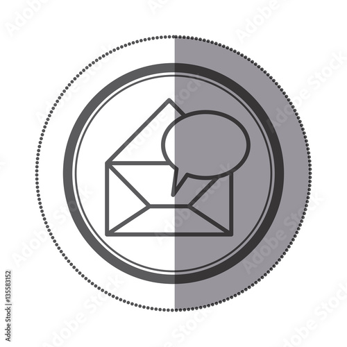 sticker circular shape with blank paper envelopes opened with dialog box vector illustration