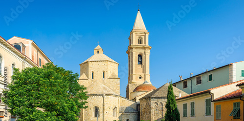 View of the church in the ancient town of Ventimiglia. Italy.