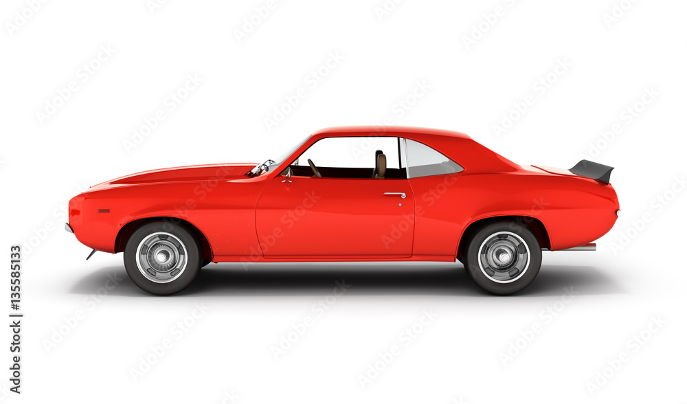 Muscle car side view isolated on white background 3d