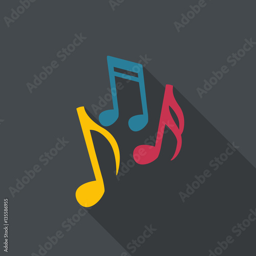 Music notes in flat design with long shadow.