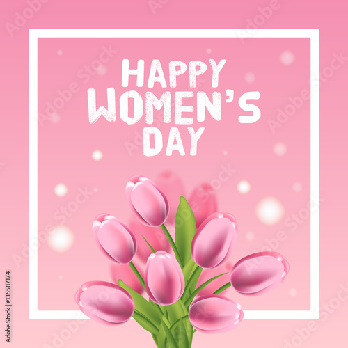 Happy Womens Day Card. Tulip and frame. Vector illustration