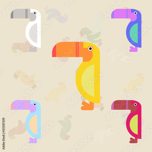 Parrots set, Kakadu birds collection