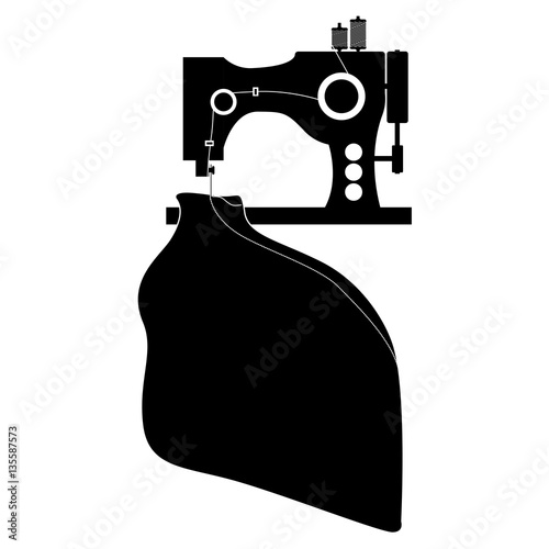 monochrome silhouette sewing machine and cloth vector illustration