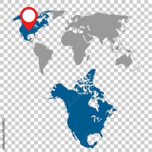 Fotografie Detailed map of North America and World map navigation set