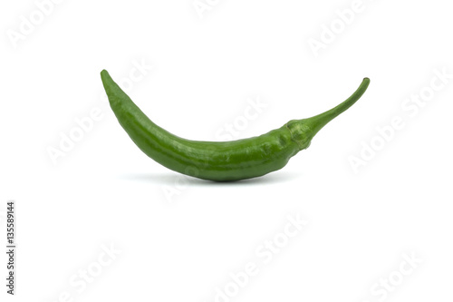 Green chilly peppers isolated on white background with clipping path
