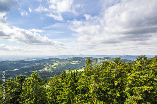 View over the bavarian forest with some clouds and sunshine