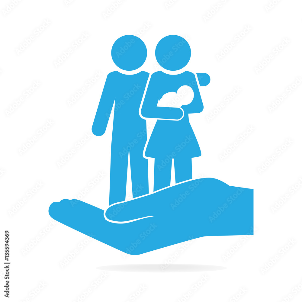 Obraz premium Family on hand clasped icon, care or protection relationship concept