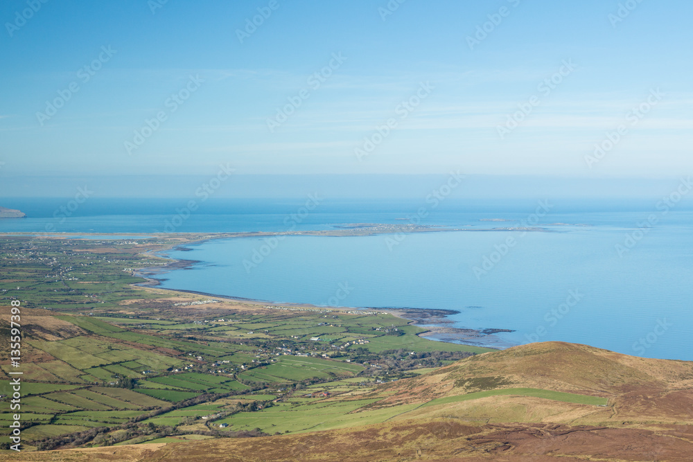 View of the Maharees from Caherconree mountain, Dingle Peninsula, County Kerry, Ireland