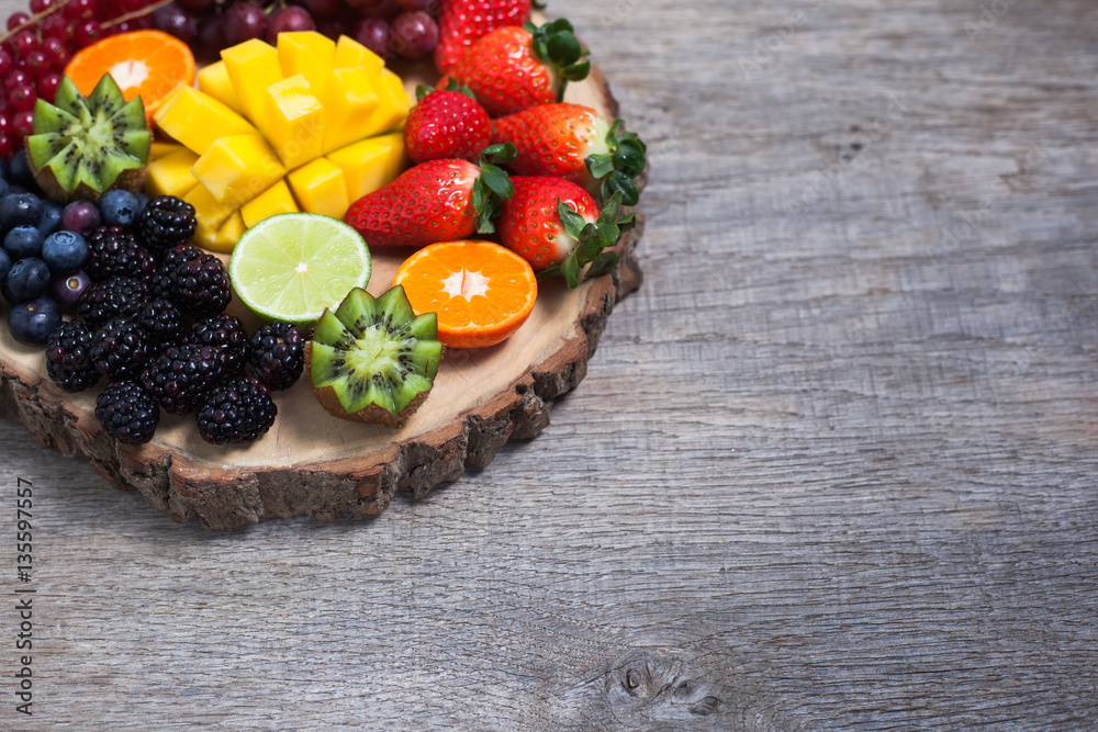 Plakat Raw fruit and berries platter