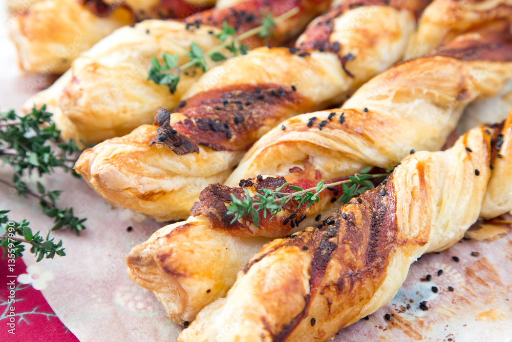 Bacon sticks pastry with black sesame and thyme Bacon sticks pastry with black sesame and thyme