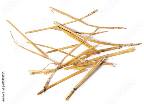 pile straw isolated on white background and texture, top view