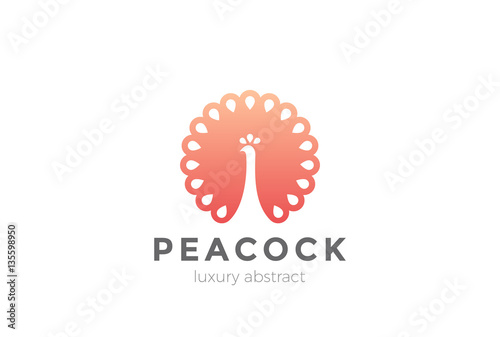 Peacock Logo luxury fashion design. Circle peafowl jewelry icon