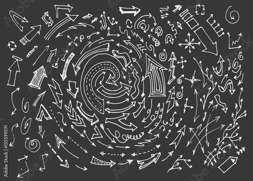 arrows doodle set on blackboard
