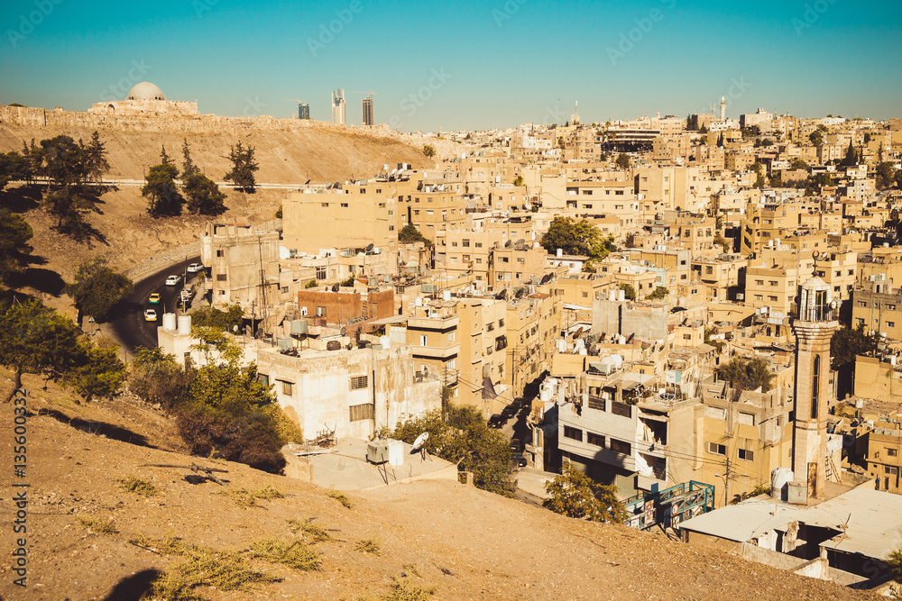 Amman city view with Umayyad Palace on background. Urban landscape.  Residential area. Arabic architecture. Eastern city. Housing estate Stock  Photo | Adobe Stock