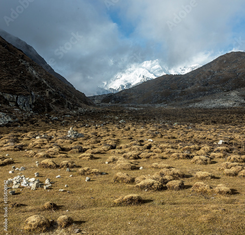 A wonderful autumn meadow near the lake Dudh Pokhari - Gokyo region, Nepal, Himalayas photo